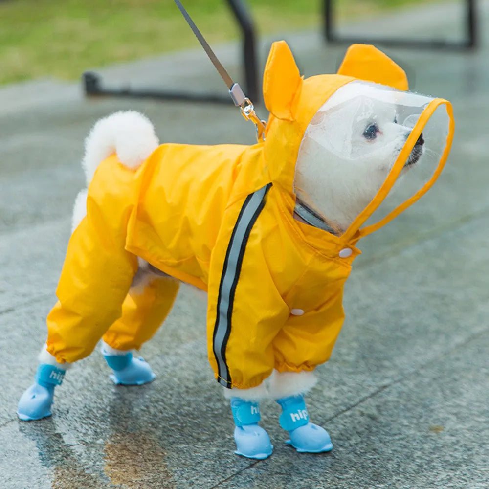 Waterproof Bear Dog Raincoat With Reflective Hood Full Body Protection
