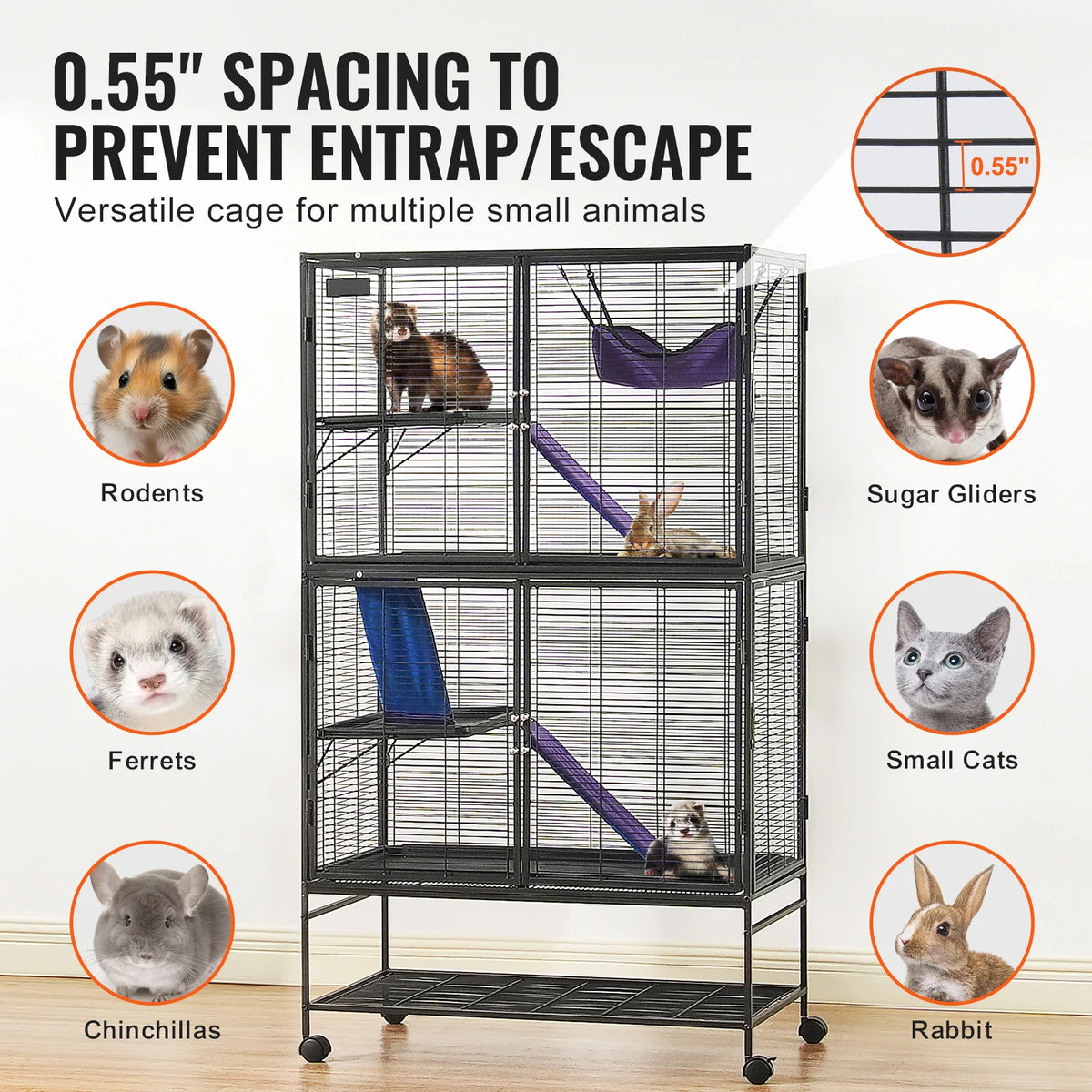Four Tier Rolling Metal Pet Cage For Small Animals