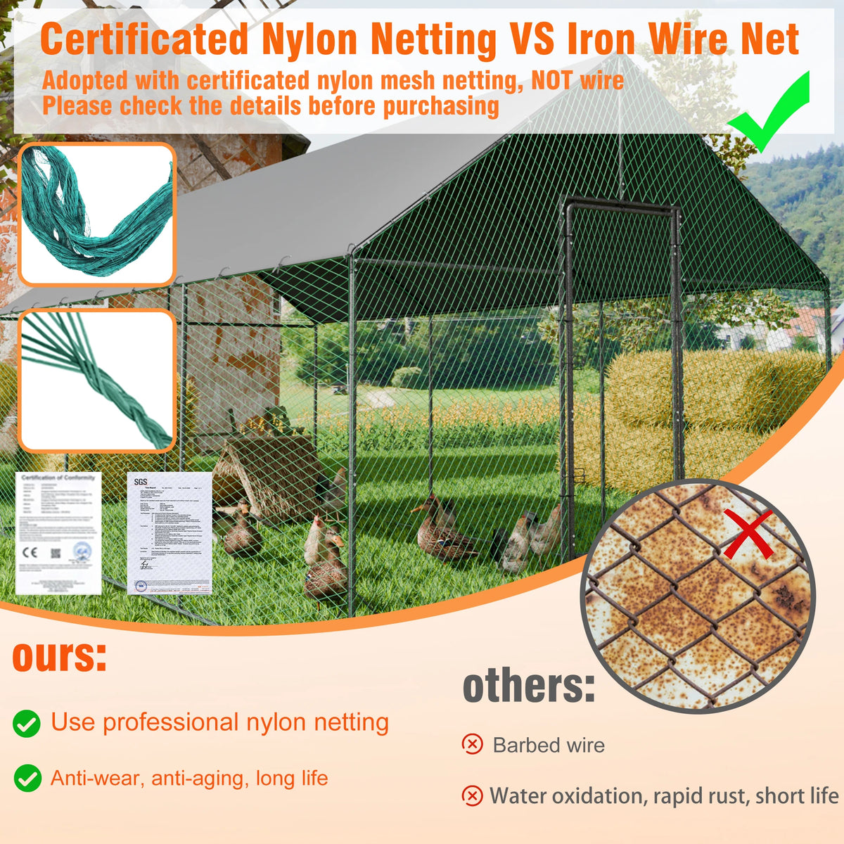 Bingopaw Heavy Duty Metal Chicken Coop With Nylon Netting