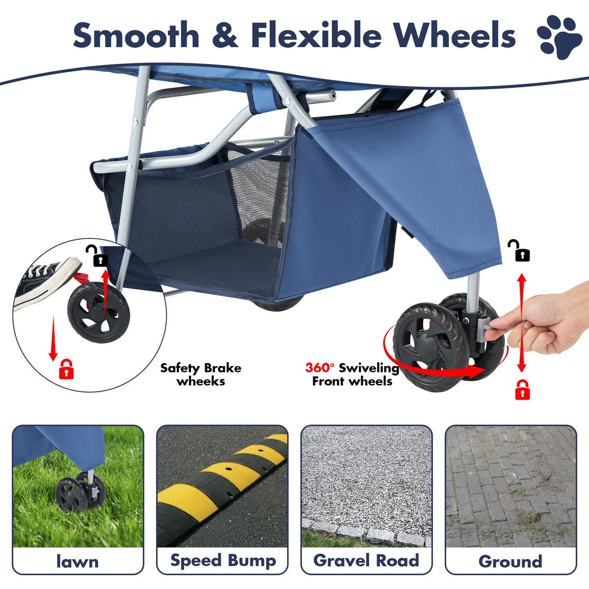 Foldable Three Wheel Pet Stroller For Small Dogs And Cats