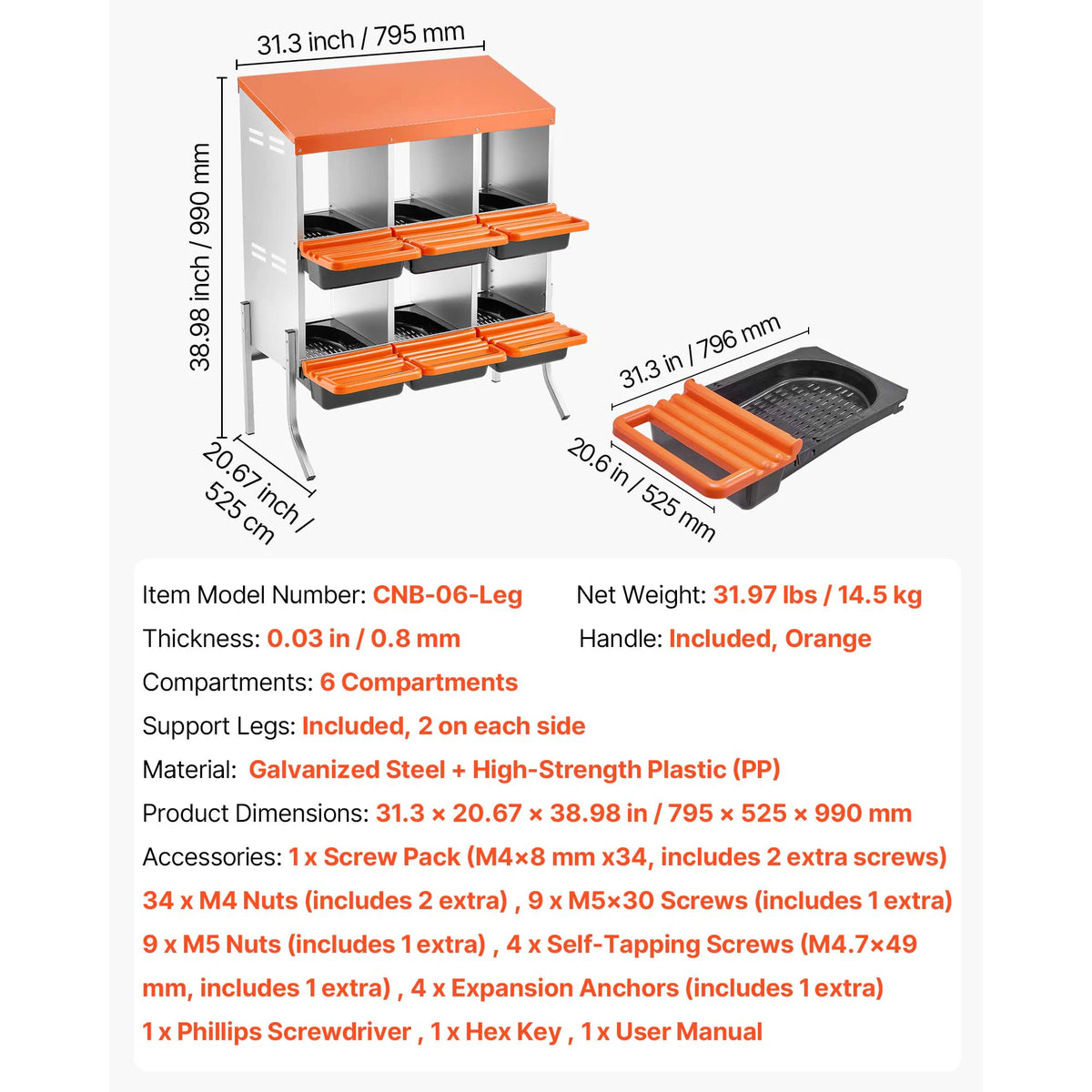 SucceBuy Galvanized Steel Chicken Nesting Box Rollout Egg Tray