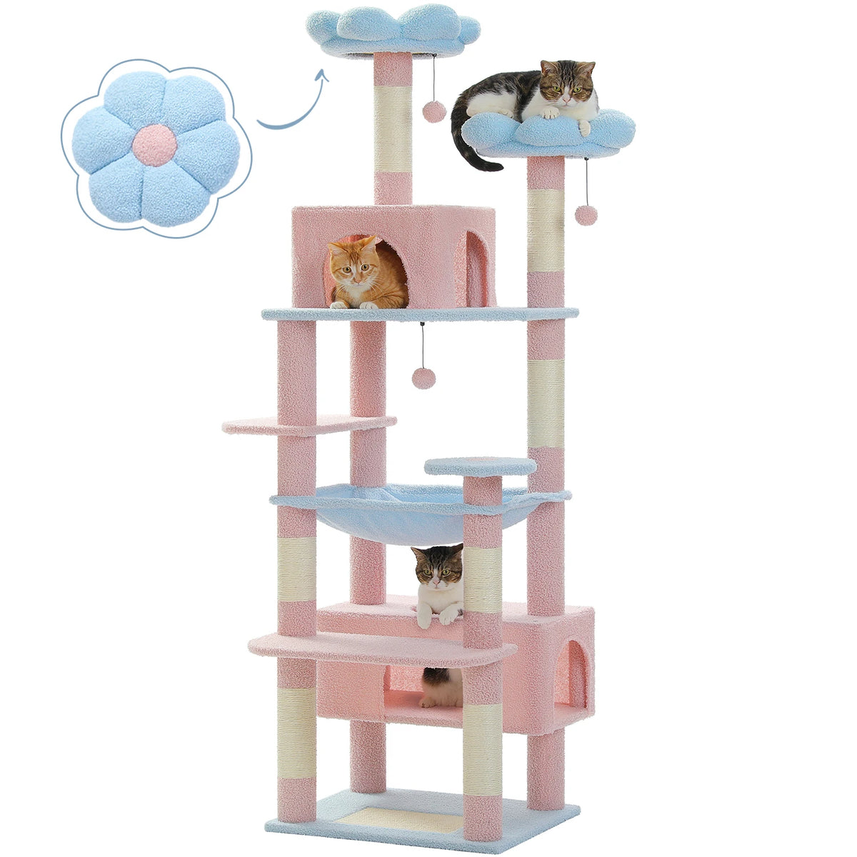 PEQULTI Multi Tier Cat Tree Tower With Scratching Posts