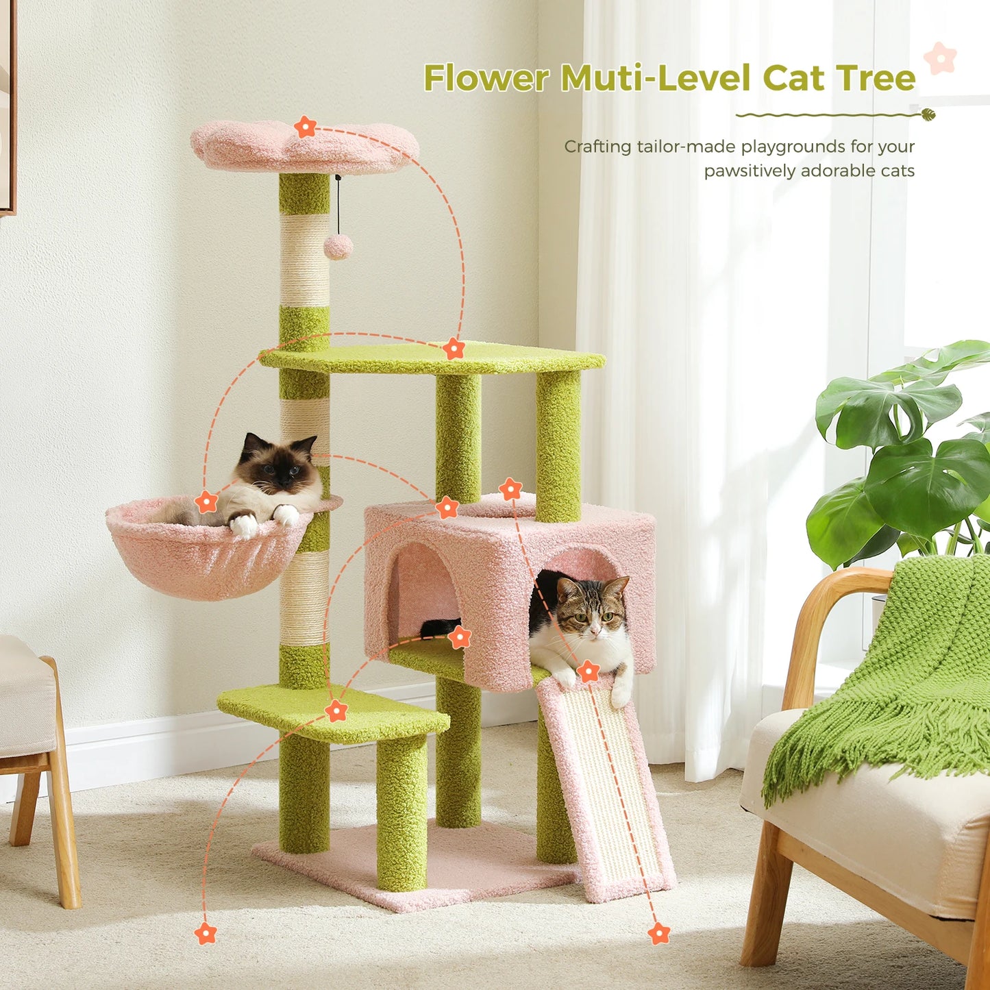 PEQULTI CN Flower Cat Tree Multi Level Cat Tower With Scratching Posts