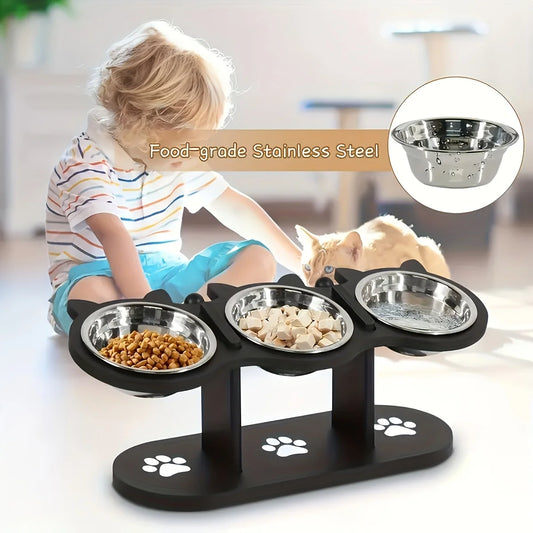 Adjustable Tilted Wooden Raised Pet Bowl For Cats And Puppies