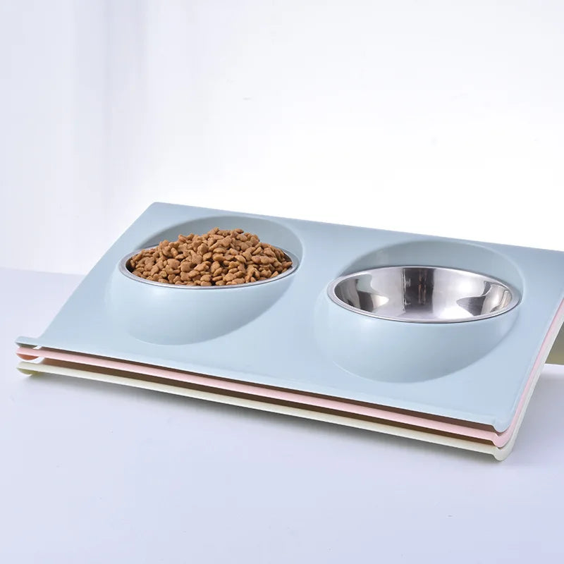 Stainless Steel Double Pet Bowl Feeding Station For Dogs