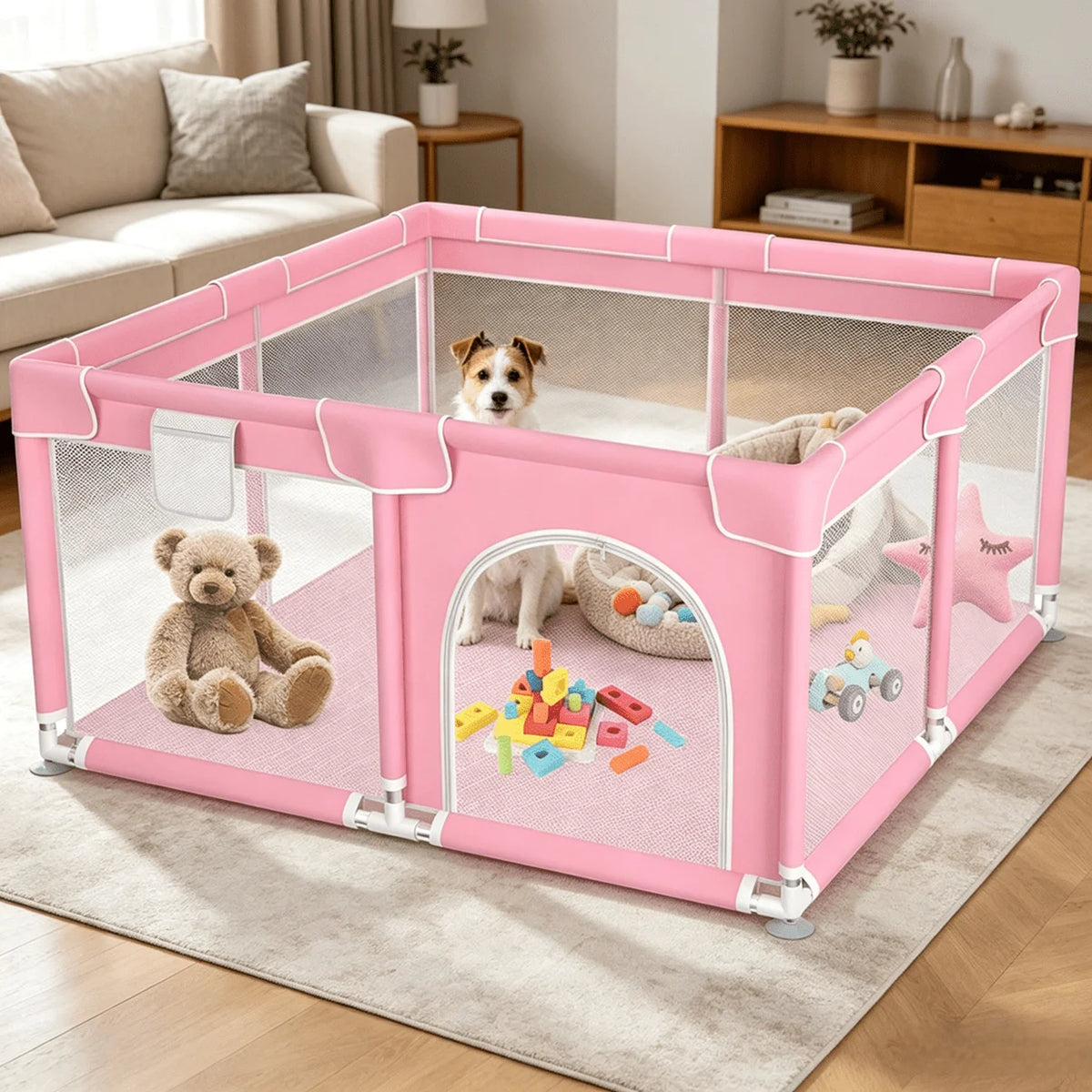 Portable Pet Playpen With Gate And Sturdy Wire Exercise Fence