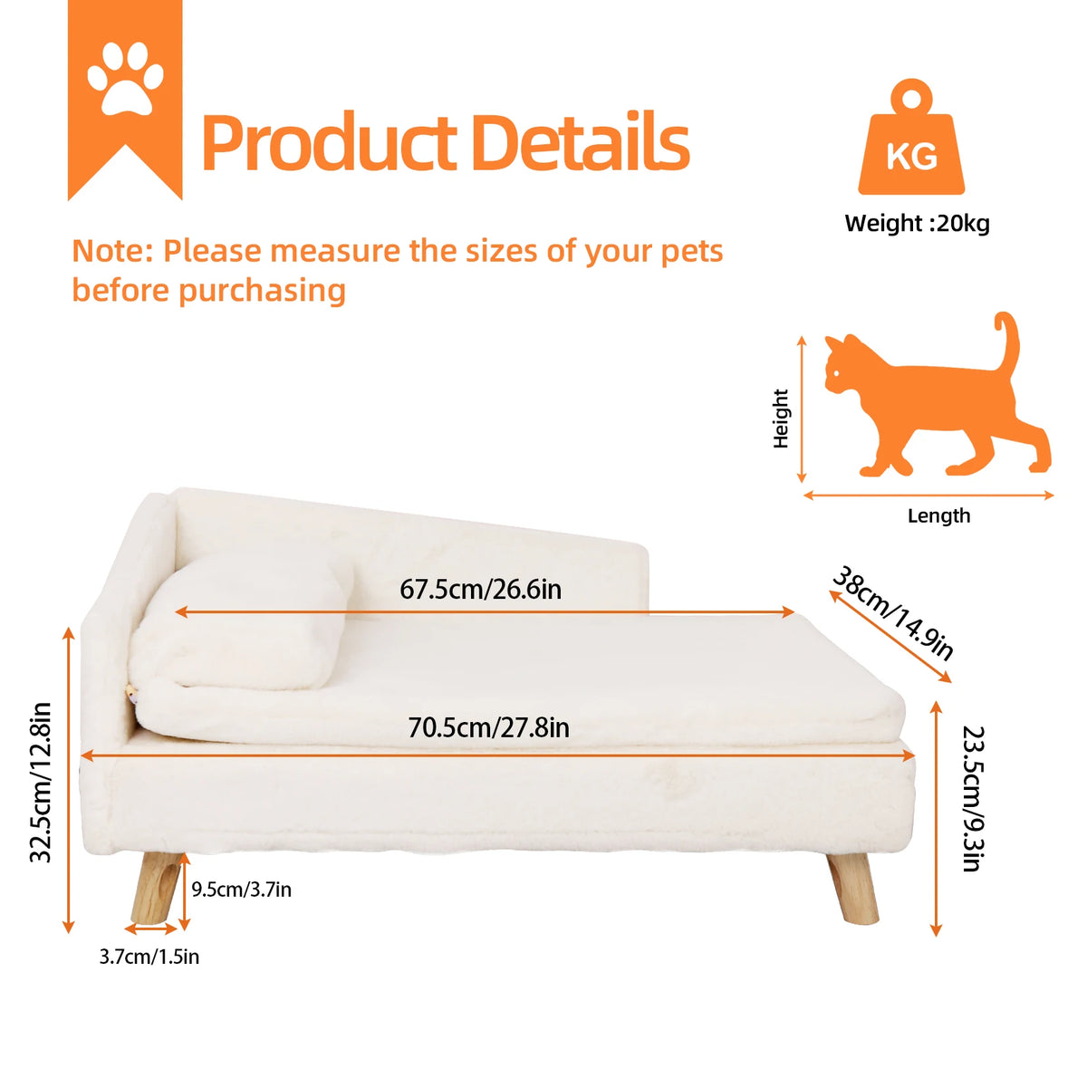 Bingopaw Elevated Pet Bed With Waterproof Cushion And Wood Legs