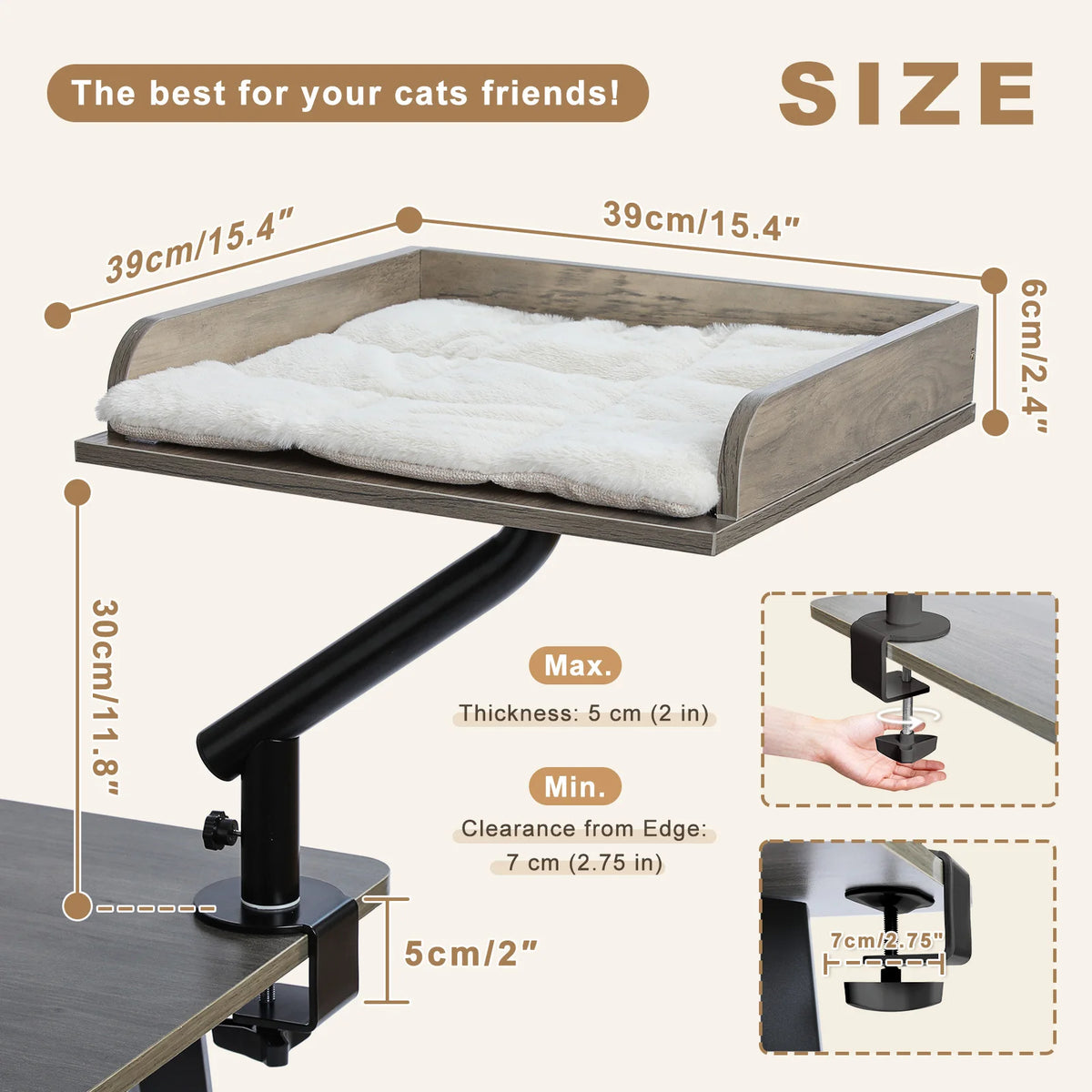 Pawz Road Adjustable Rotatable Plush Desk Cat Bed Stand